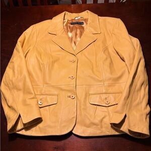 Pamela McCoy Blazer Jacket Womens Pastel Yellow Soft Leather 2 Button Front